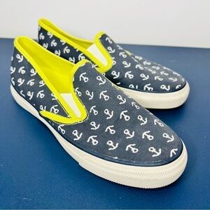 Sperry Top-Sider Mariner Navy Lime Anchors Slip On Sneaker Mules Size 6.5